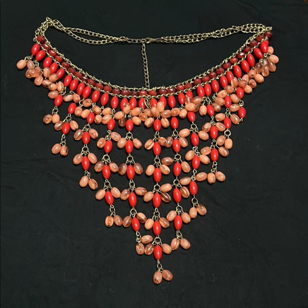 Erica Lyons Bittersweet Festoon Vibrant Red and Gold Cascading Fringe Necklace